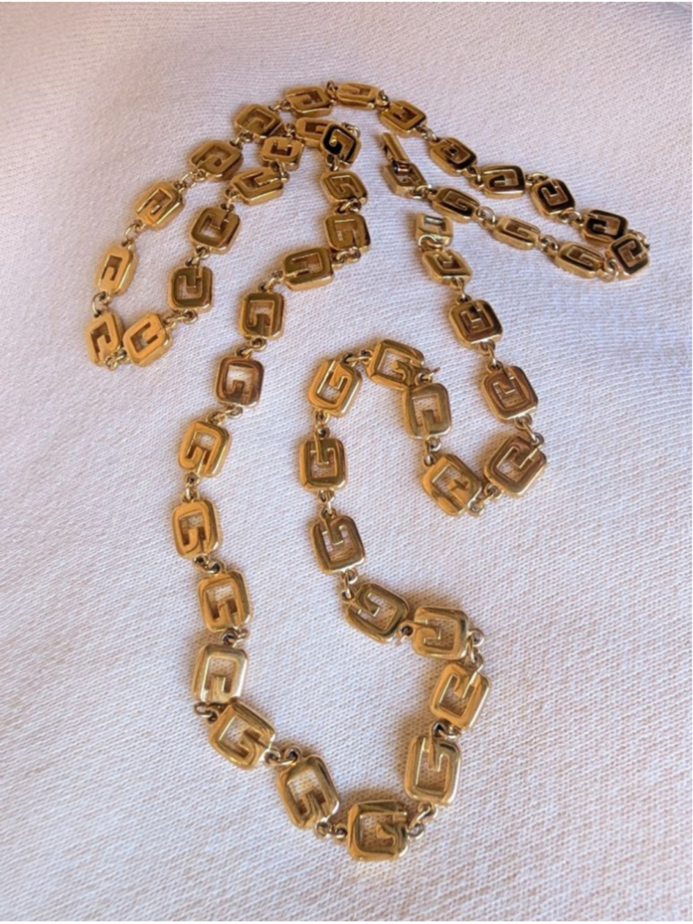 Vintage Givenchy Gold G Link Necklace Signed 30” Quiet Luxury Statement Piece